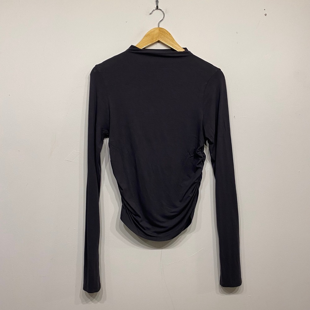 Gina Tricot Womens Gray Long Sleeve Ruched Mock Neck Modal Top Size M